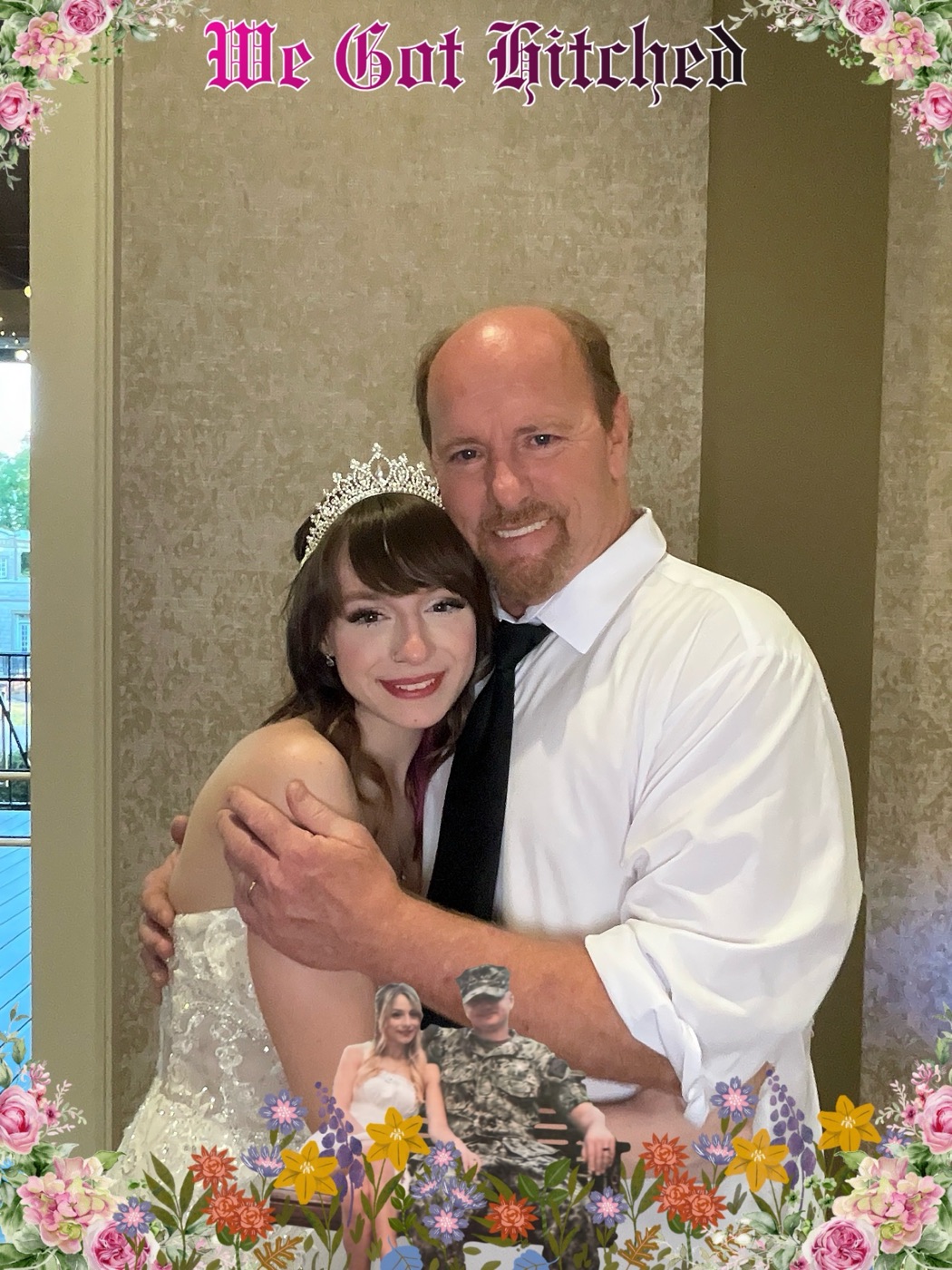 Wedding couple booth photo with custom overlay